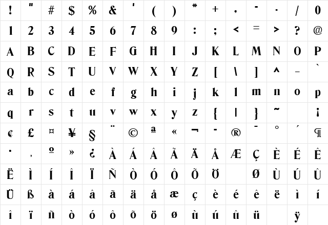 Denver Bold Character Map