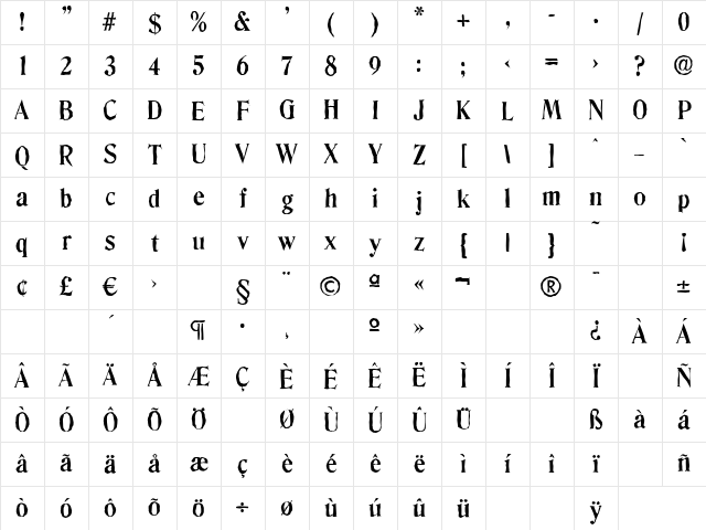DenverAntique Bold Character Map