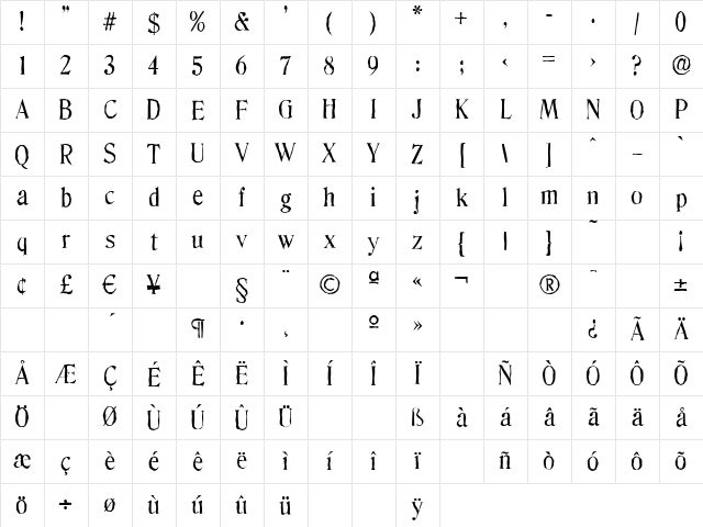 DenverAntique Regular Character Map