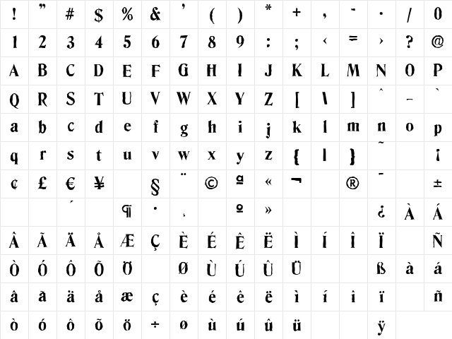 DenverAntique-Xbold Regular Character Map