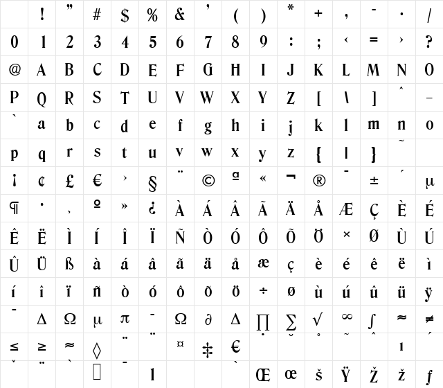 DenverSerial Bold Character Map DenverSerial Bold Character Map