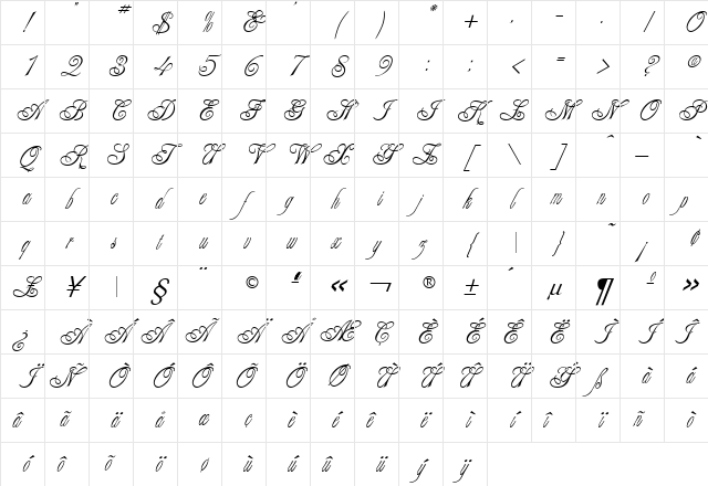 Alexei Copperplate Regular Character Map