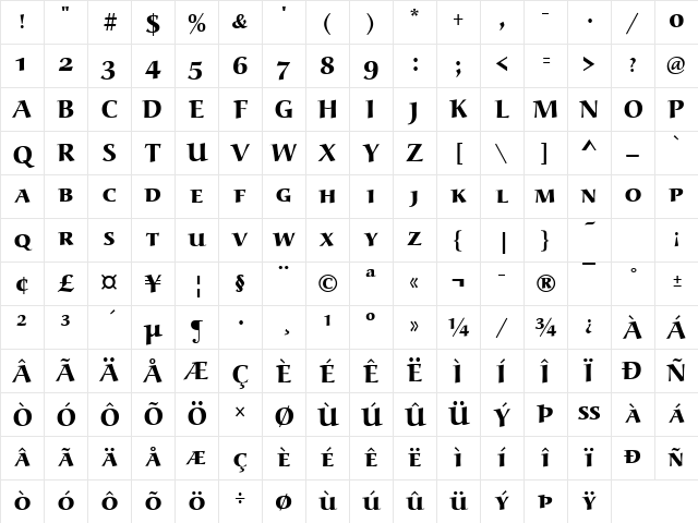 Alcuin Becker Caps Ext Bold Regular Character Map