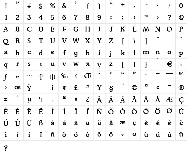 Derringer-Medium Regular Character Map Derringer-Medium Regular Character Map