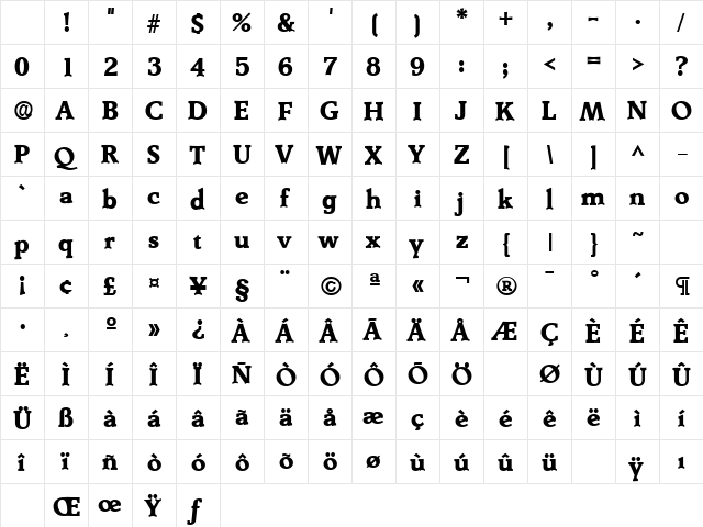 DerringerLH Bold Character Map DerringerLH Bold Character Map
