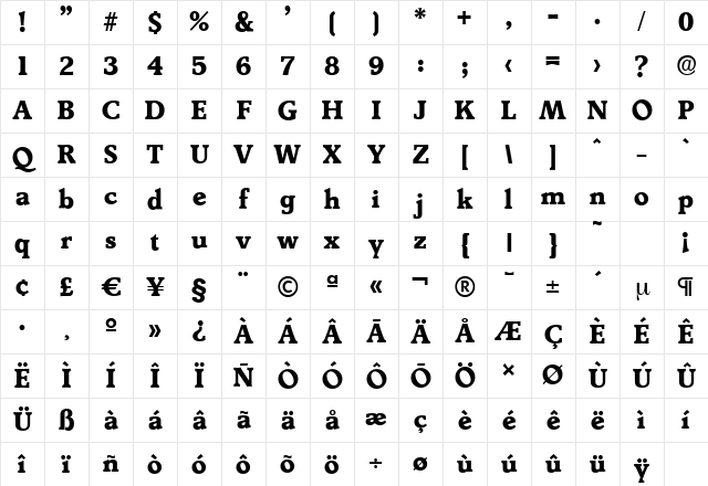 DerringerSerial-Xbold Regular Character Map