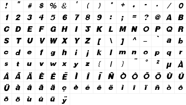 Desert Bold Italic Character Map