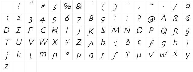 DesertCryptLight Oblique Character Map