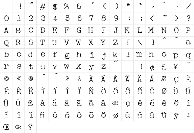 Detective Bold Character Map