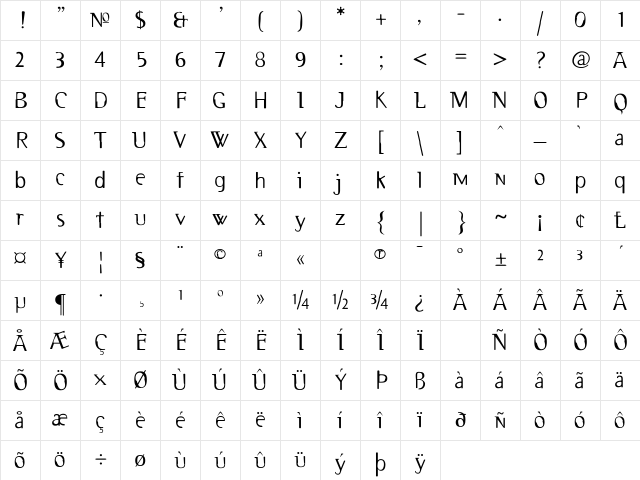 Deux Regular Character Map
