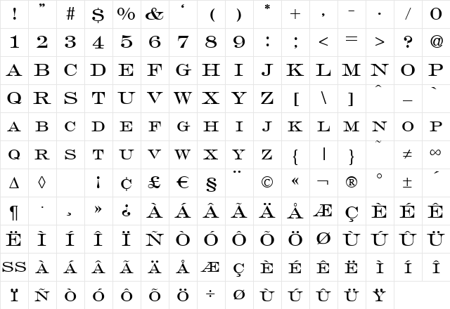 Deco-G821 Regular Character Map