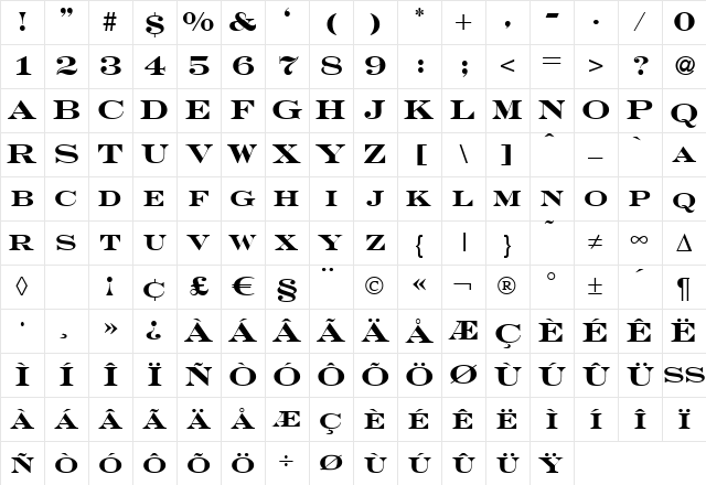 Deco-G821 Bold Character Map