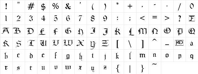 Diamond Gothic Normal Character Map Diamond Gothic Normal Character Map