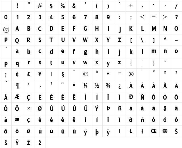 Dialog Cond Bold Character Map Dialog Cond Bold Character Map