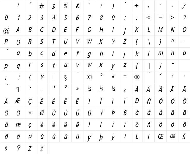 Dialog Cond Italic Character Map Dialog Cond Italic Character Map