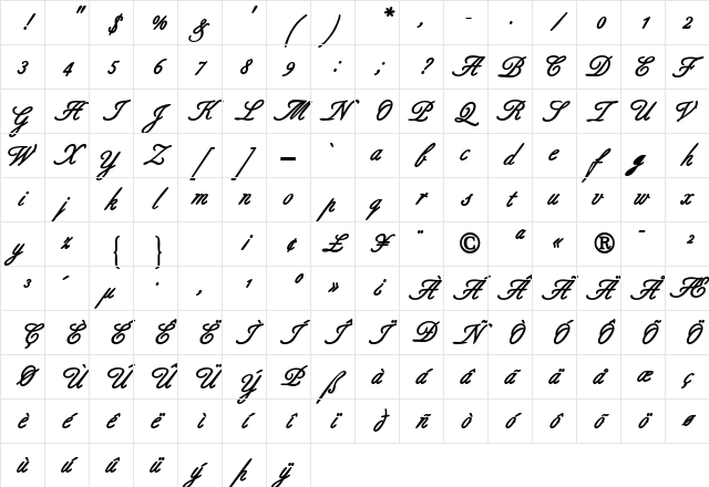 AldridgeScriptSSK Bold Character Map