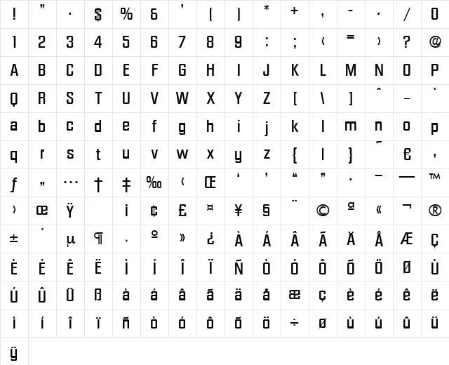 Diamante-Medium Regular Character Map