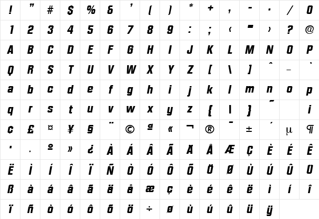 Diamante-Serial-ExtraBold RegularItalic Character Map