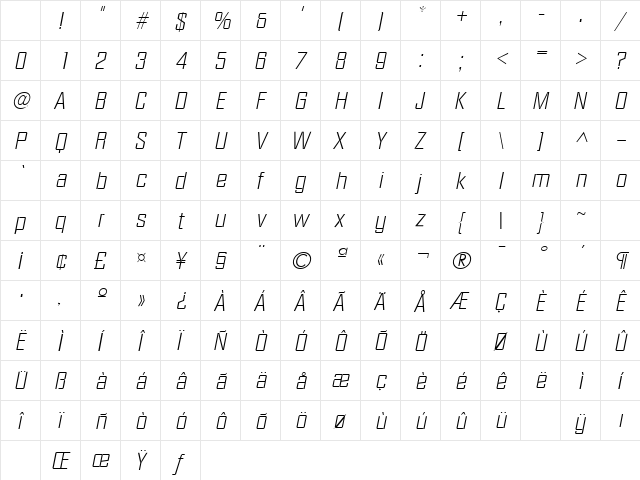 DiamanteLH Italic Character Map DiamanteLH Italic Character Map