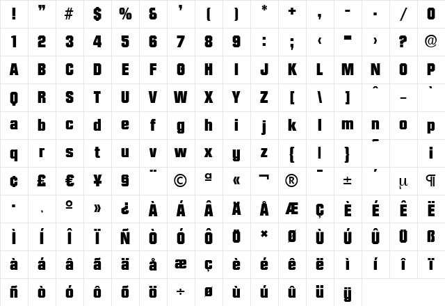 DiamanteSerial-Heavy Regular Character Map