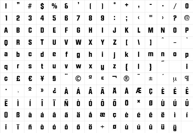DiamanteSerial-Xbold Regular Character Map