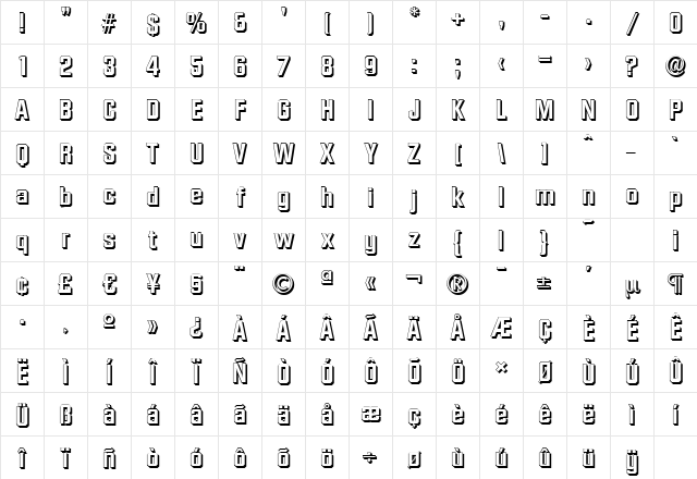 DiamanteShadow Bold Character Map