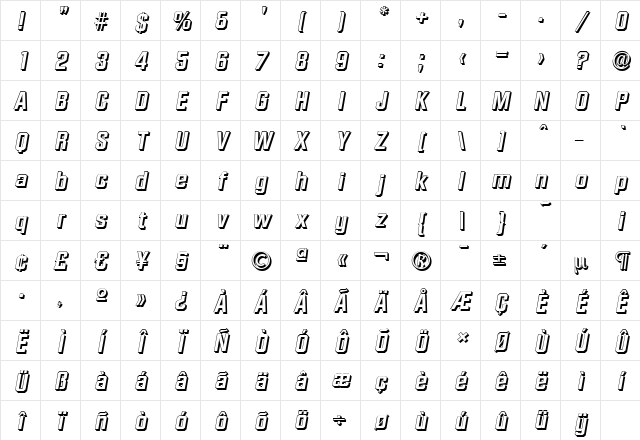 DiamanteShadow BoldItalic Character Map