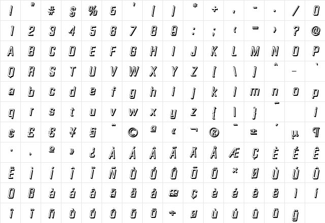 DiamanteShadow Italic Character Map