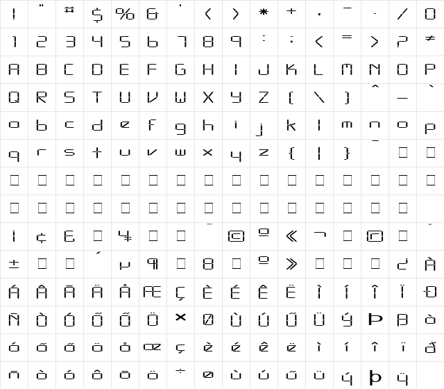 DIGITAL10 EX HU Normal Character Map