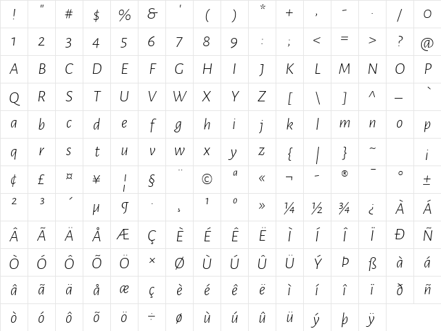 Alegreya Sans Light Italic Character Map