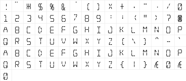 Digital dream Narrow Regular Character Map