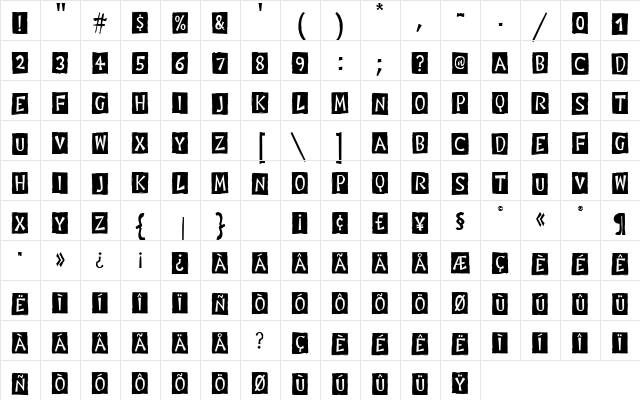 Digital Woodcuts Black ITC TT Regular Character Map Digital Woodcuts Black ITC TT Regular Character Map