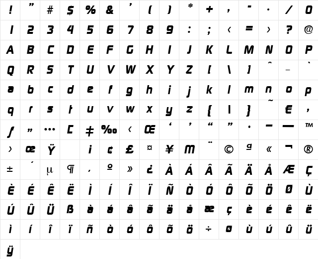 Digital-BoldIta Regular Character Map