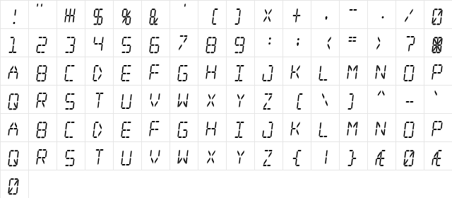 Digital dream Skew Narrow Regular Character Map