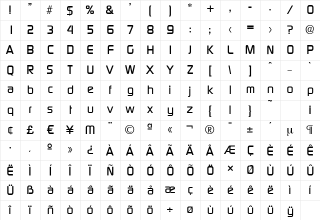 DigitalSerial Bold Character Map