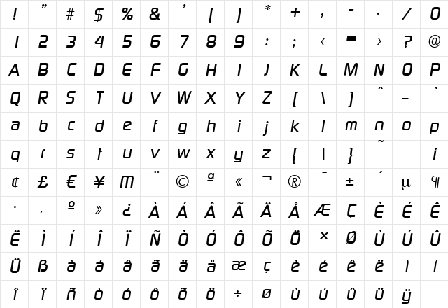 DigitalSerial BoldItalic Character Map