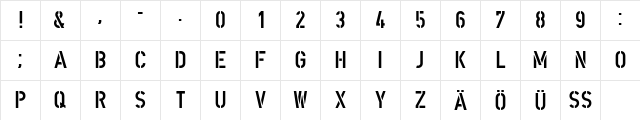DIN Schablonierschrift Regular Character Map