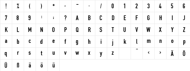 DIN1451EF Regular Character Map