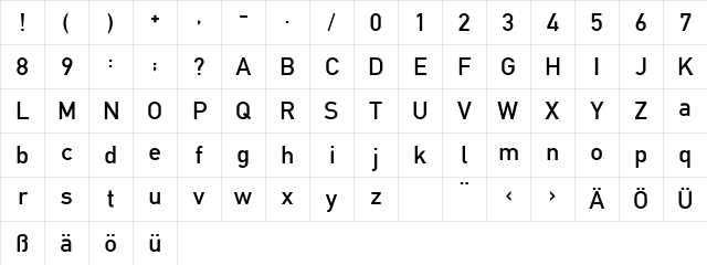 DIN1451EF Regular Character Map
