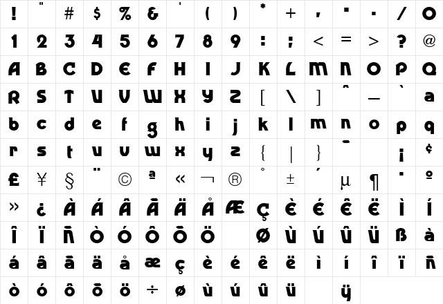 Dingaling Bold Regular Character Map