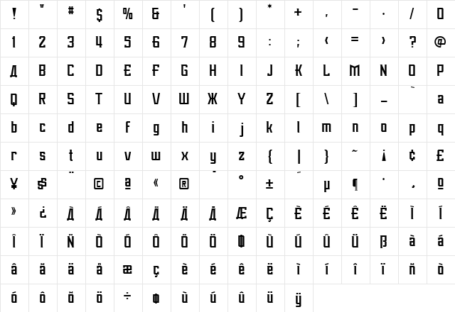 AlekseiSolidA Regular Character Map AlekseiSolidA Regular Character Map