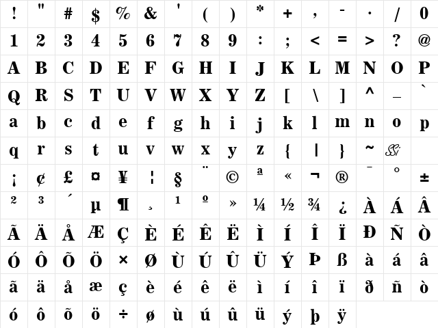 Lockup SSi Bold Character Map