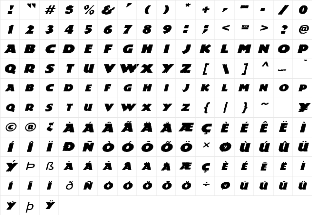 DinosauriaExtended Italic Character Map