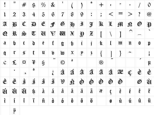 Diploma Regular Character Map