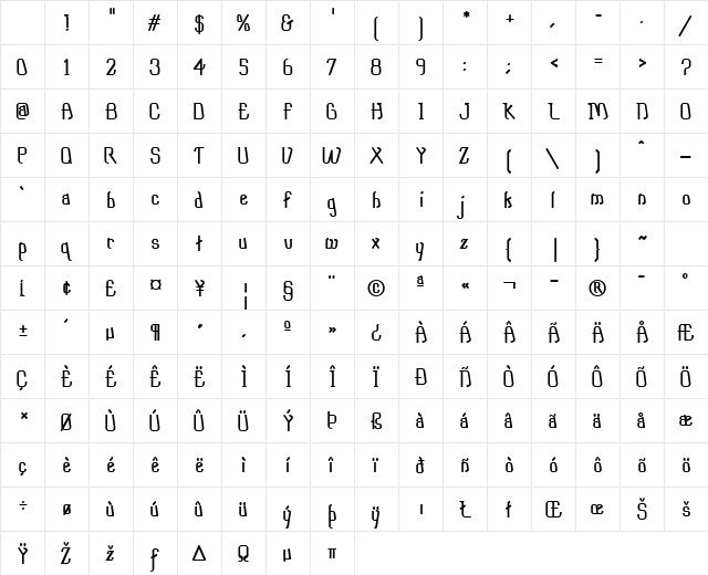 Dipper MF Demi Bold Character Map Dipper MF Demi Bold Character Map