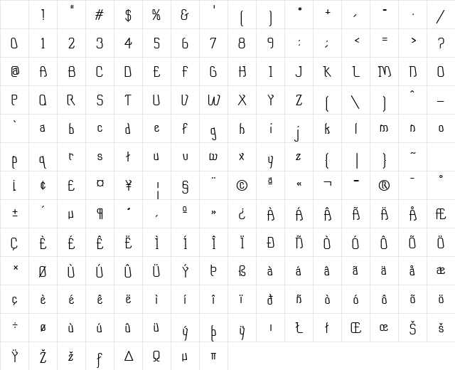 Dipper MF Regular Character Map