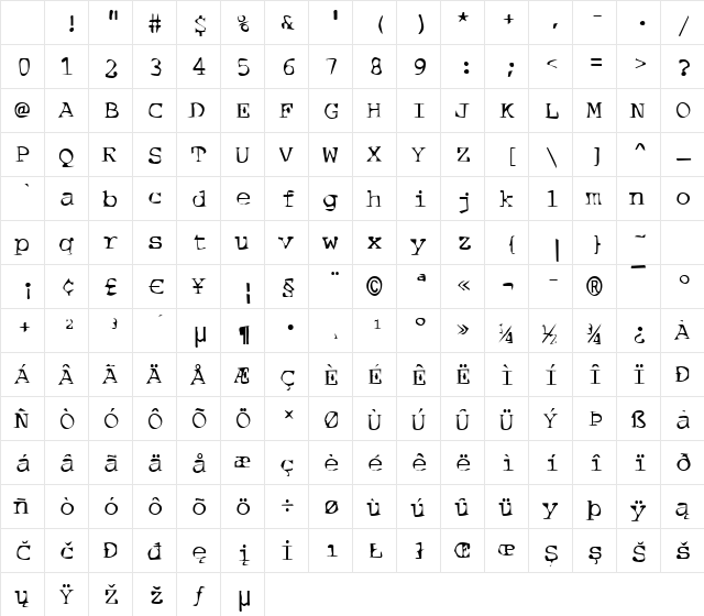 Dirty07 Bold Character Map Dirty07 Bold Character Map