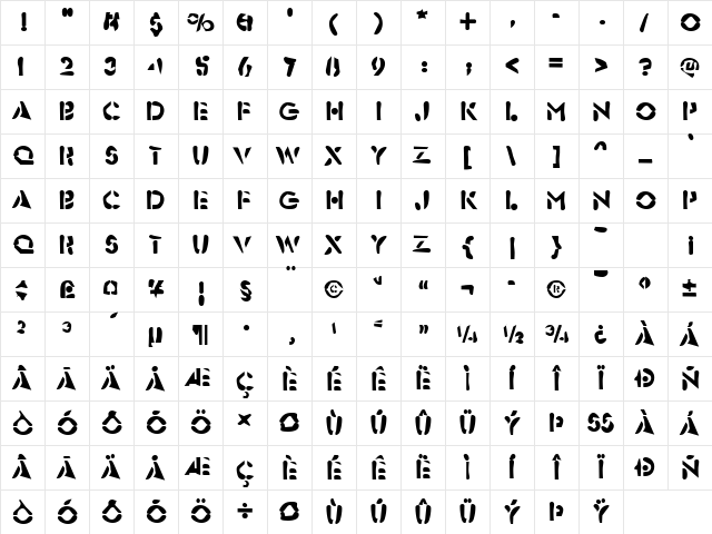 Dirty25 Becker Regular Character Map