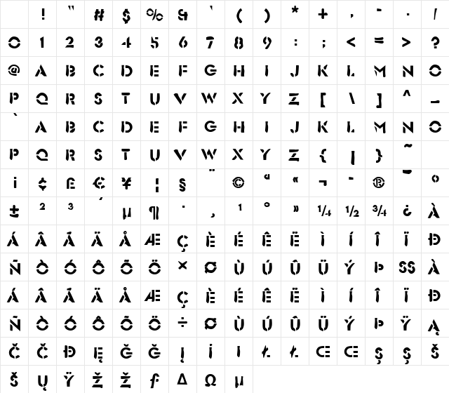 Dirty26 Bold Character Map