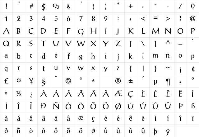 Alex-Antiqua-Book Regular Character Map